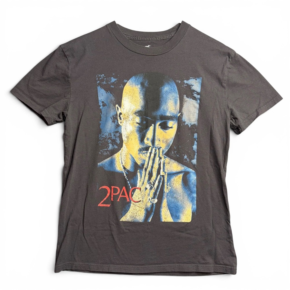 Hollister Relaxed Fit Cotton Crew T-shirt 2PAC Rapper Graphic Black Blue Small S